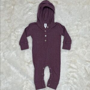 kate quinn Plum Hooded Romper Union Suit Wide Rib Cotton 12-18